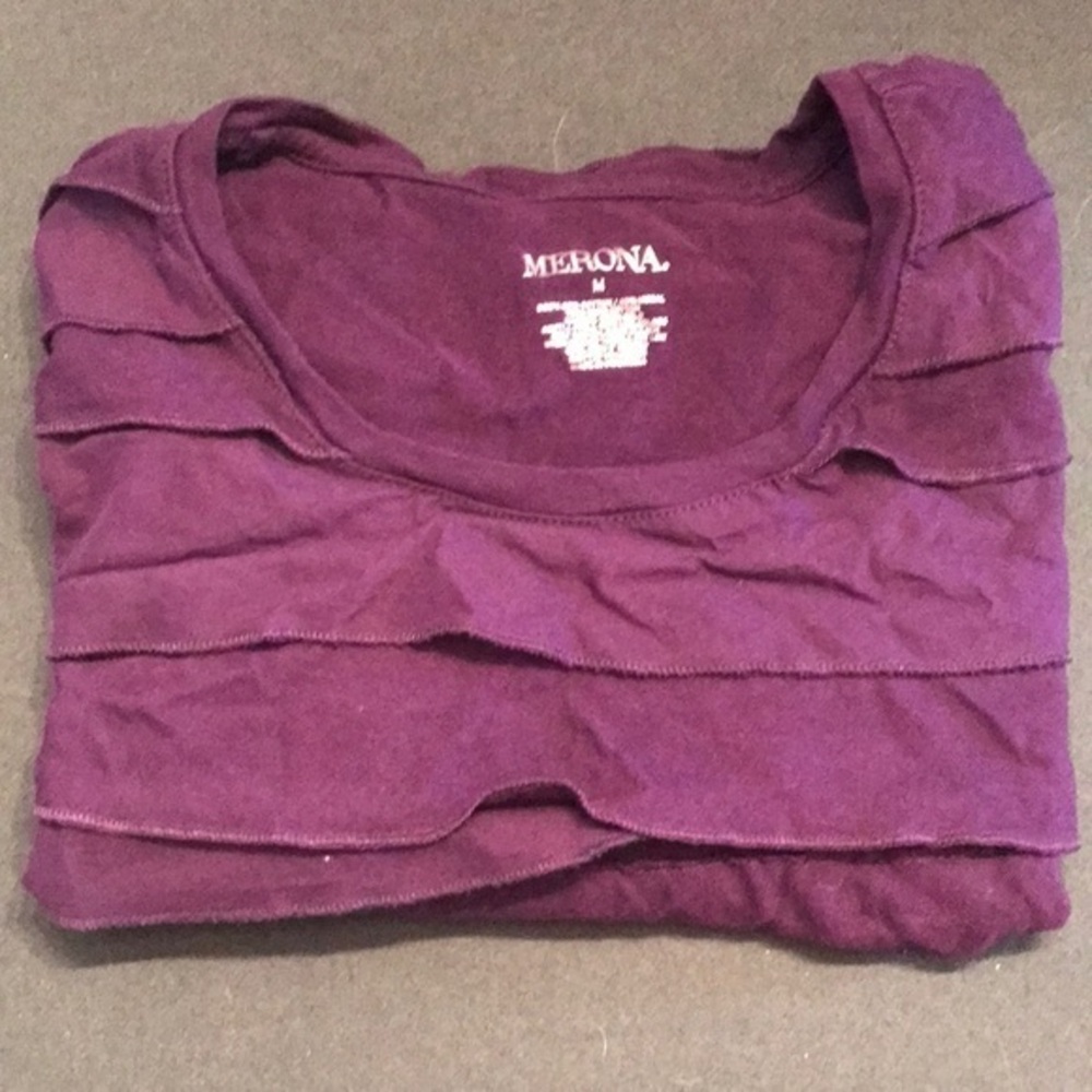 Merona purple ruffle 3/4 length sleeve shirt. M - Picture 1 of 2